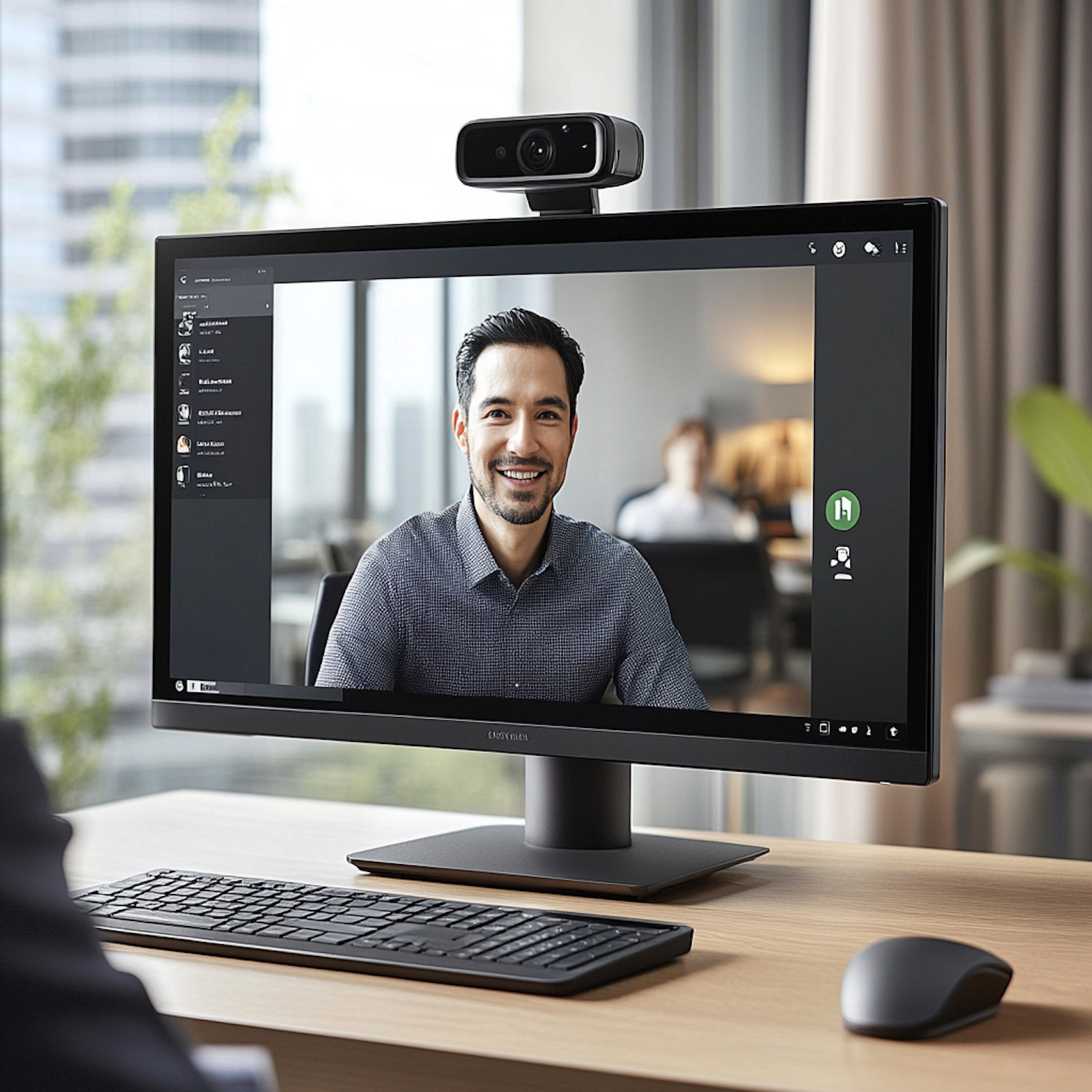 A group of remote workers engaged in a video call, each isolated in their own space, reflecting a lack of informal connection.