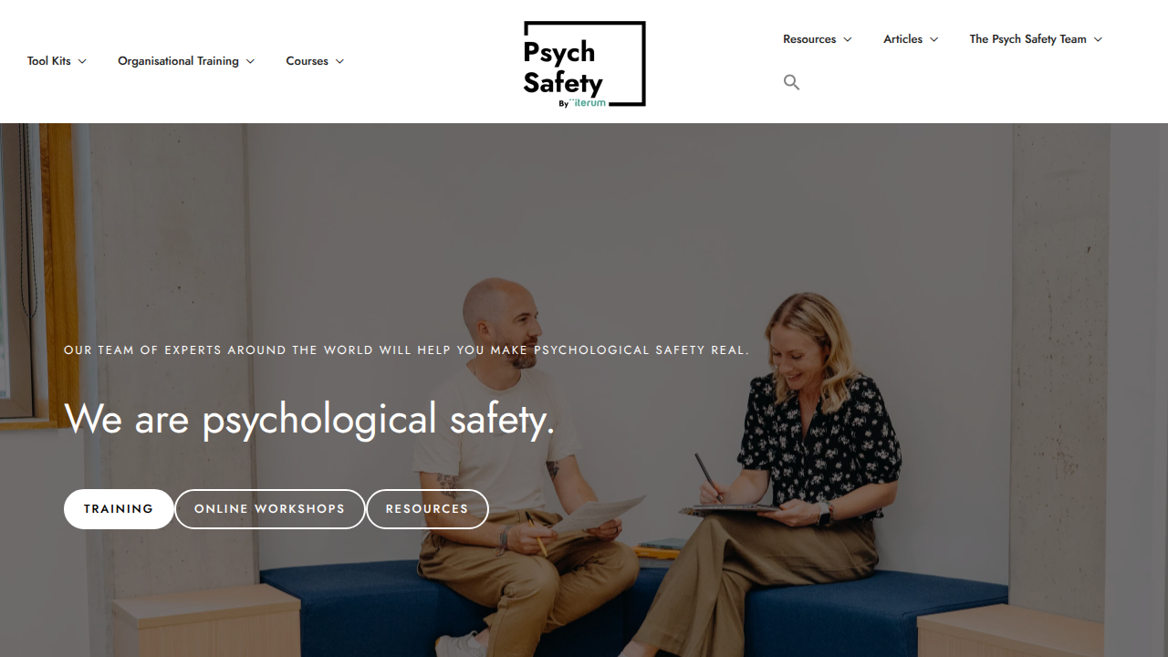The PsychSafety.com website, a resource dedicated to fostering psychological safety in teams and workplaces.