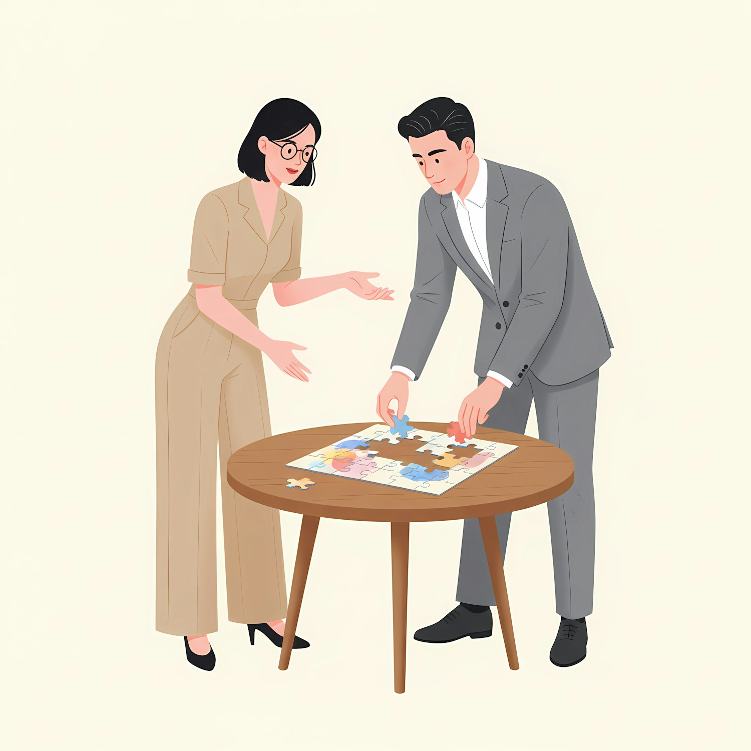 A team silently collaborates on a digital jigsaw puzzle, fostering collective problem-solving and shared focus without the stress of constant conversation.