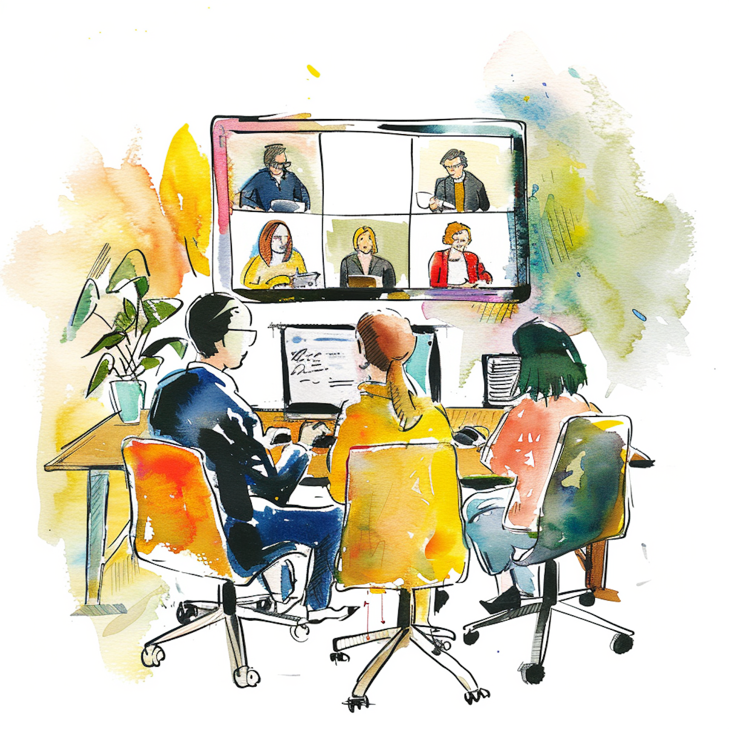 A cheerful facilitator actively guiding a virtual team during an online game session, ensuring smooth participation.