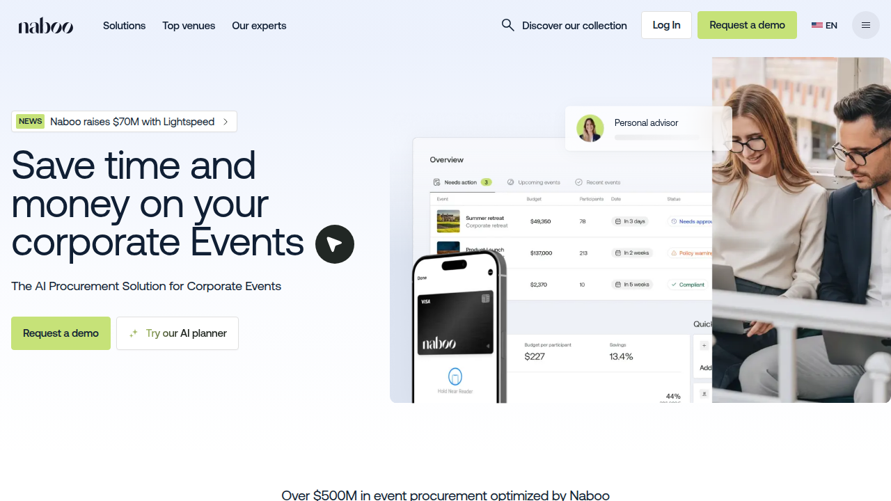 The homepage screenshot of Naboo, a platform offering resources and guides on practices like the one-word check-in to enhance meeting focus and team connection.