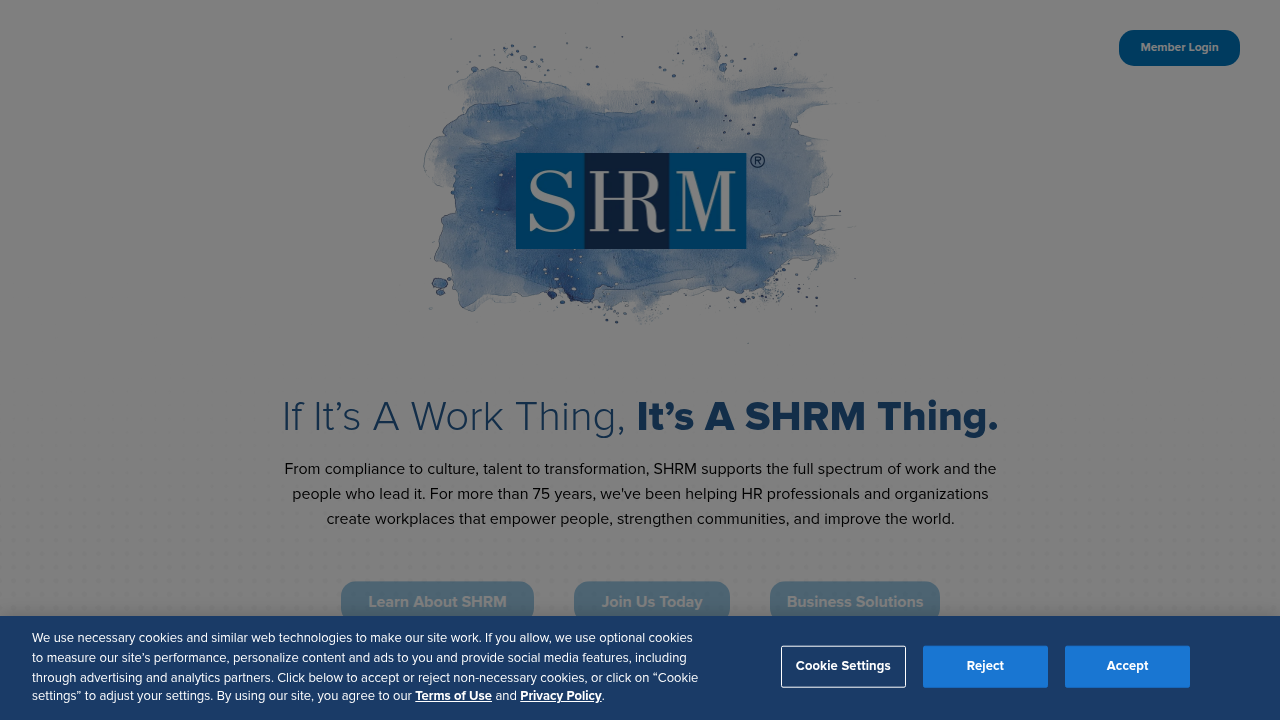 The SHRM website, a leading resource for HR professionals and organizational development.