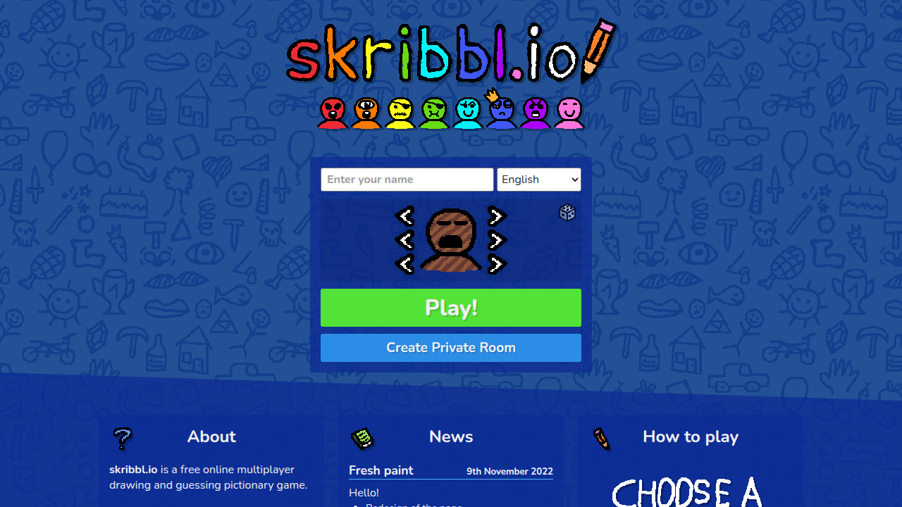 Skribbl.io, an online drawing and guessing game that fosters laughter and team interaction.